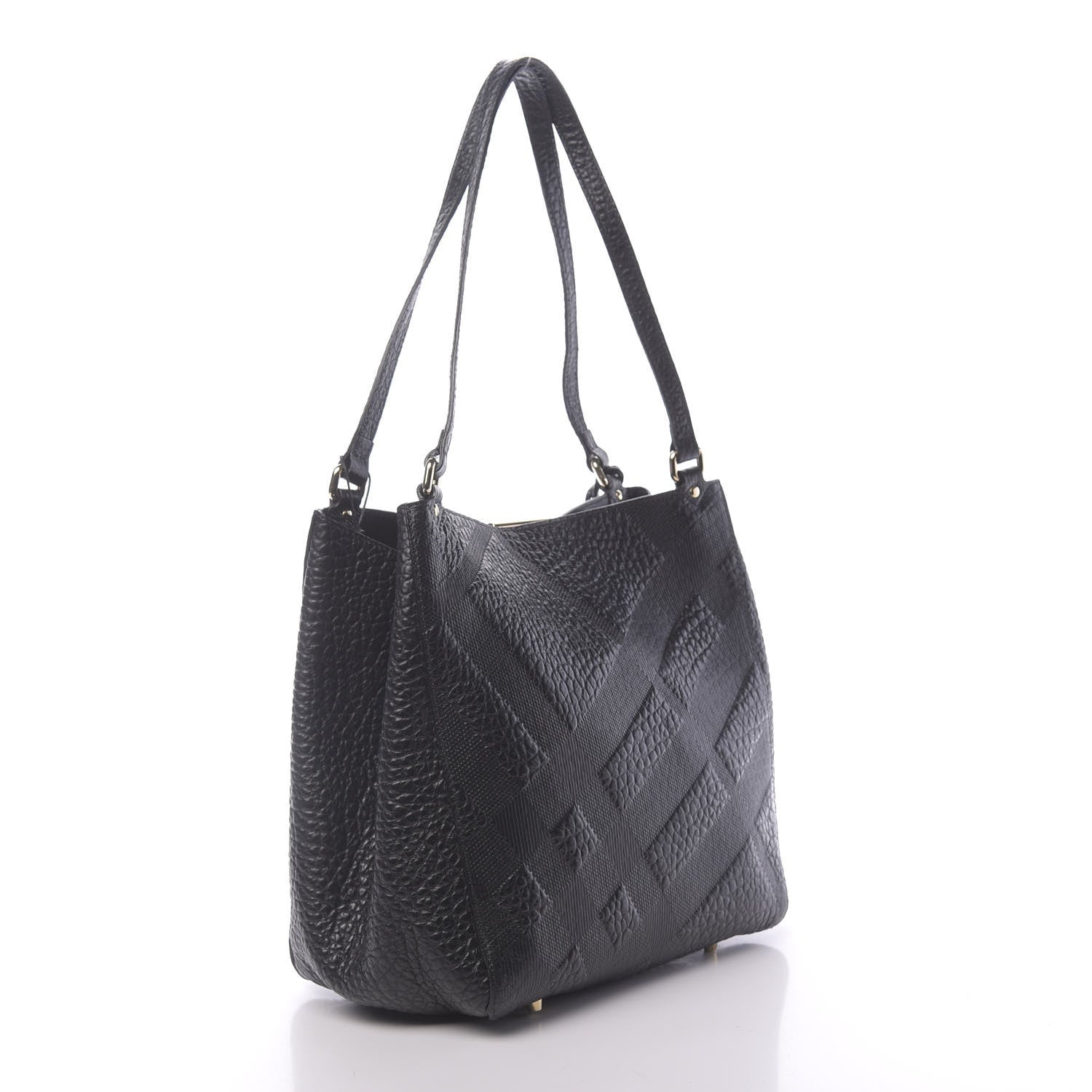 Burberry Signature Grain Calfskin Check Embossed Small Canterbury Tote Black 3 of 11