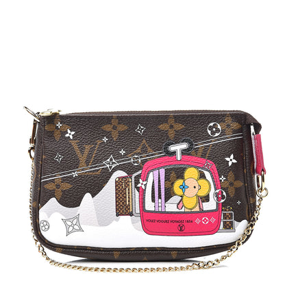 Louis Vuitton Monogram 2019 Christmas Animation Mini Courchevel Pochette Accessories Fuchsia 1 of 7