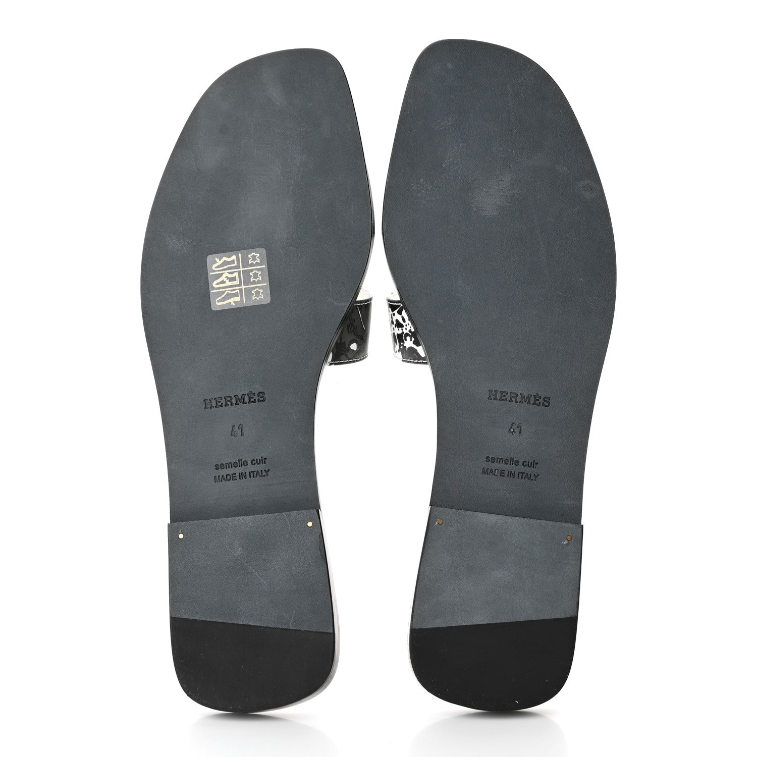 Hermes Calfskin Peinture Fraiche Oran Sandals 41 White Black 5 of 11