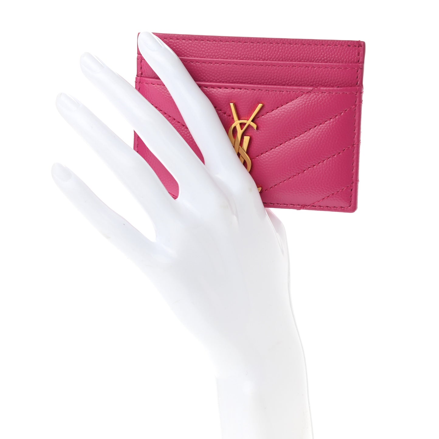 Grain De Poudre Matelasse Chevron Monogram Credit Card Case Fresh Fuxia