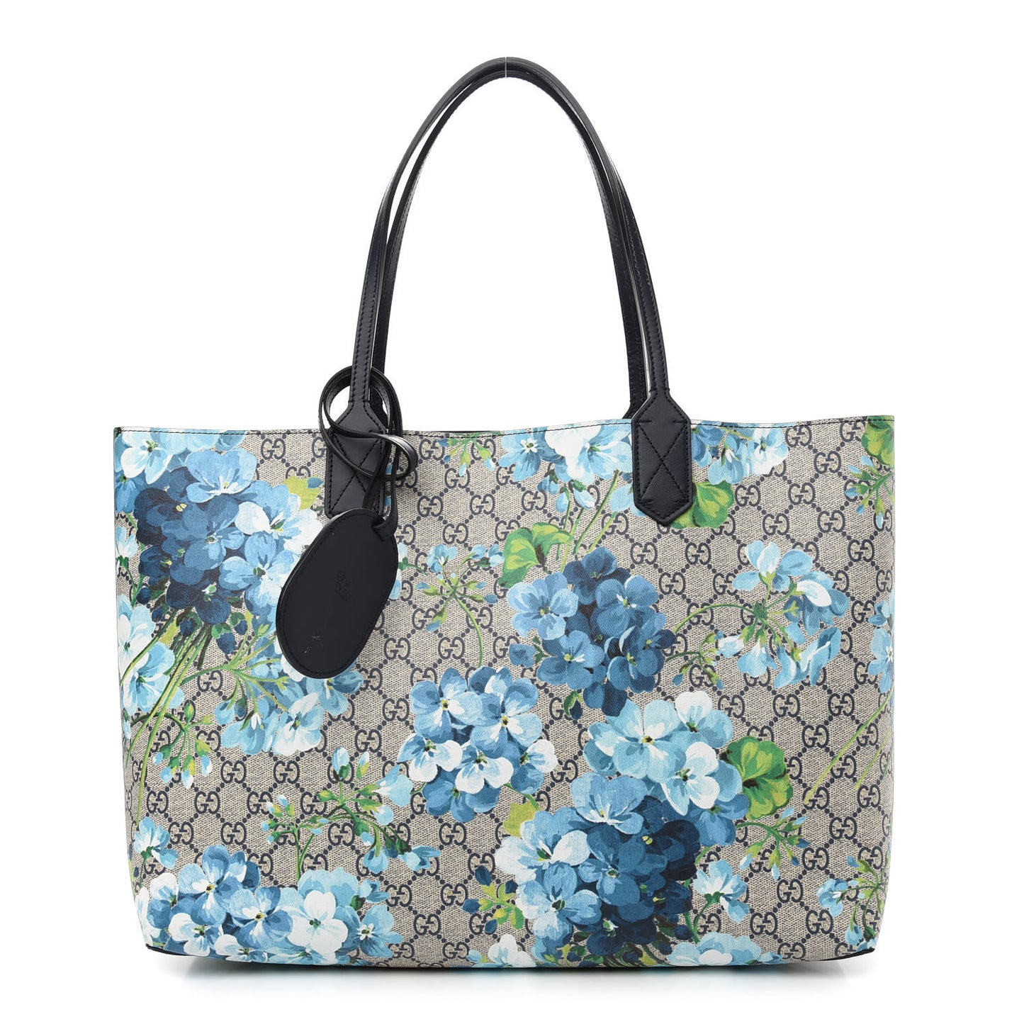 GG Supreme Monogram Blooms Medium Reversible Tote Beige Blue Navy
