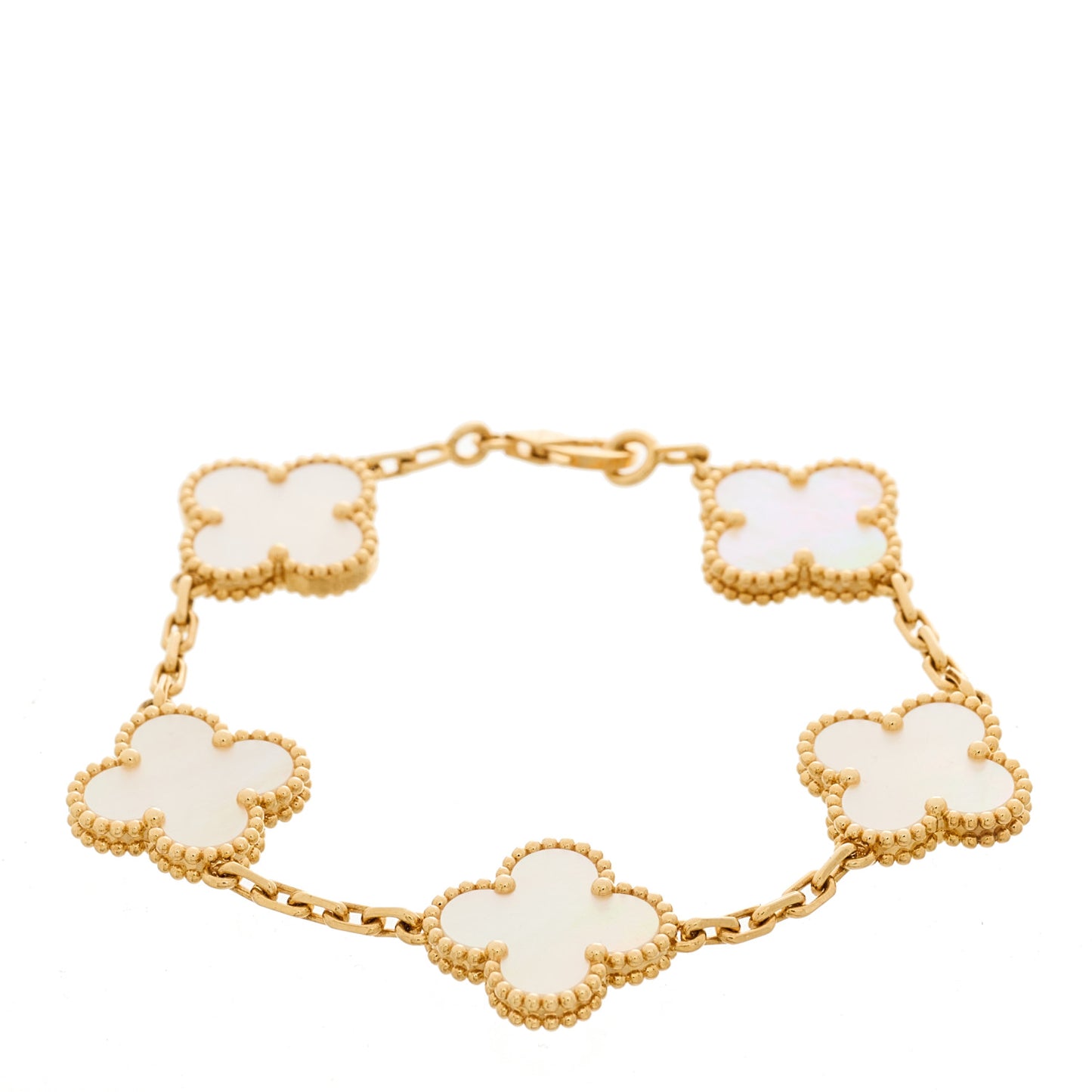 18K Yellow Gold Mother of Pearl 5 Motifs Vintage Alhambra Bracelet
