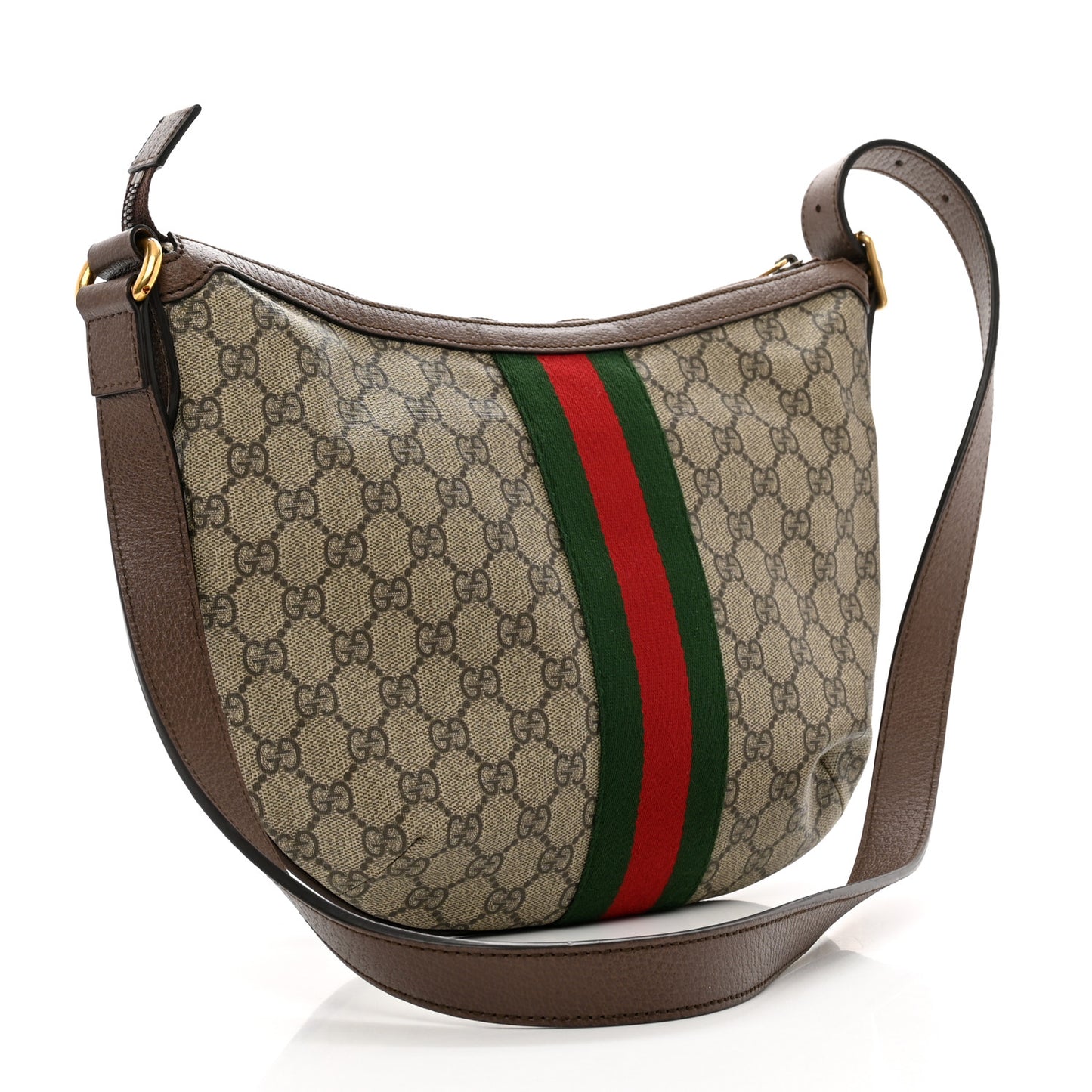 GG Supreme Monogram Web Small Ophidia Half Moon Hobo Brown