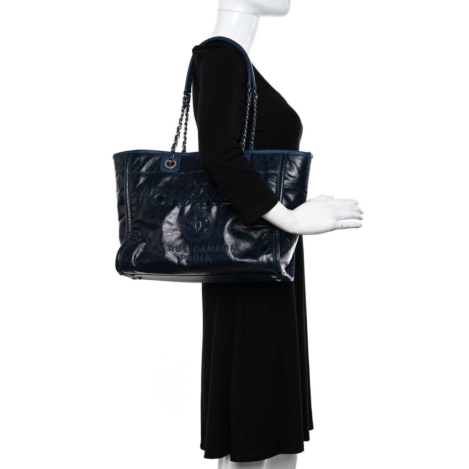 Chanel Glazed Calfskin Small Deauville Tote Blue 2 of 11