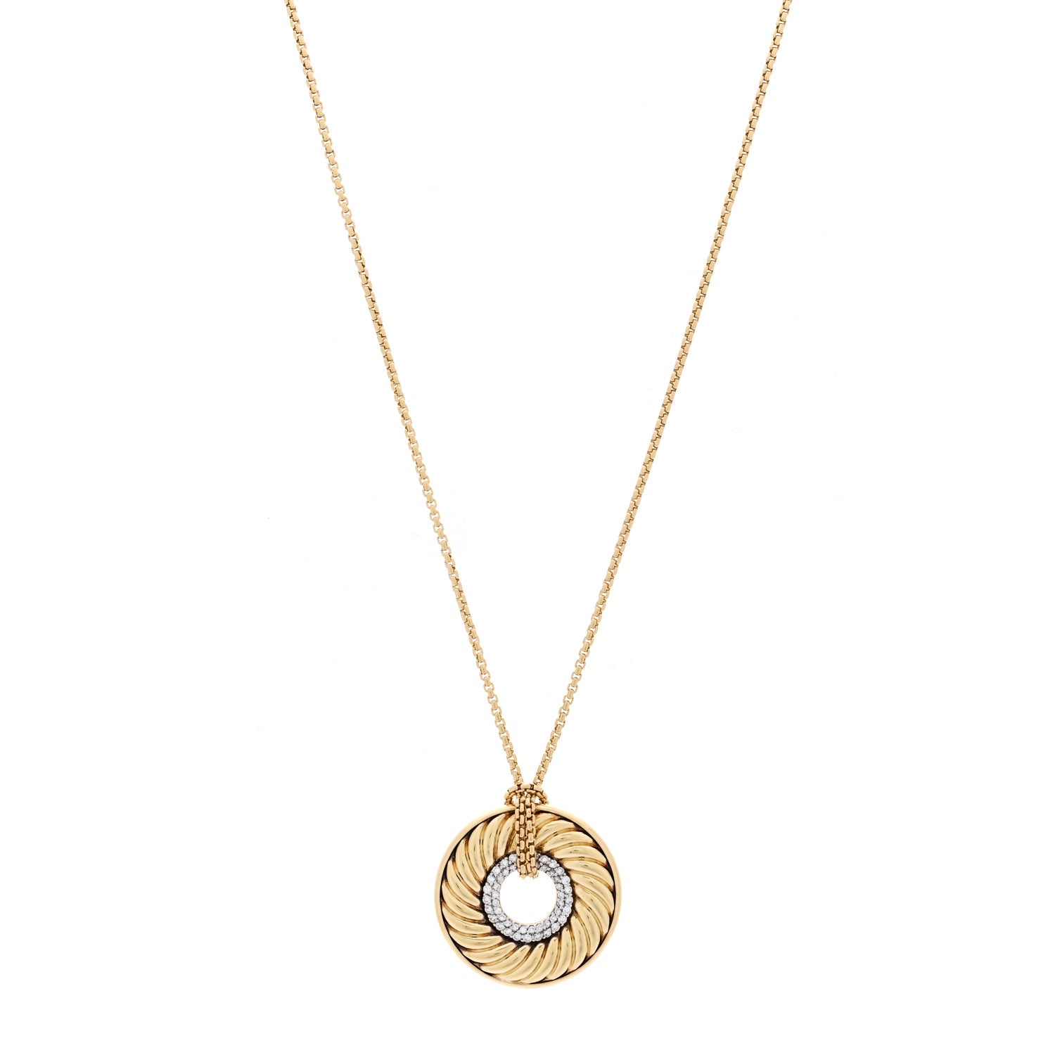 David Yurman 18K Yellow Gold Diamond 30mm Thoroughbred Pendant Necklace 1 of 5