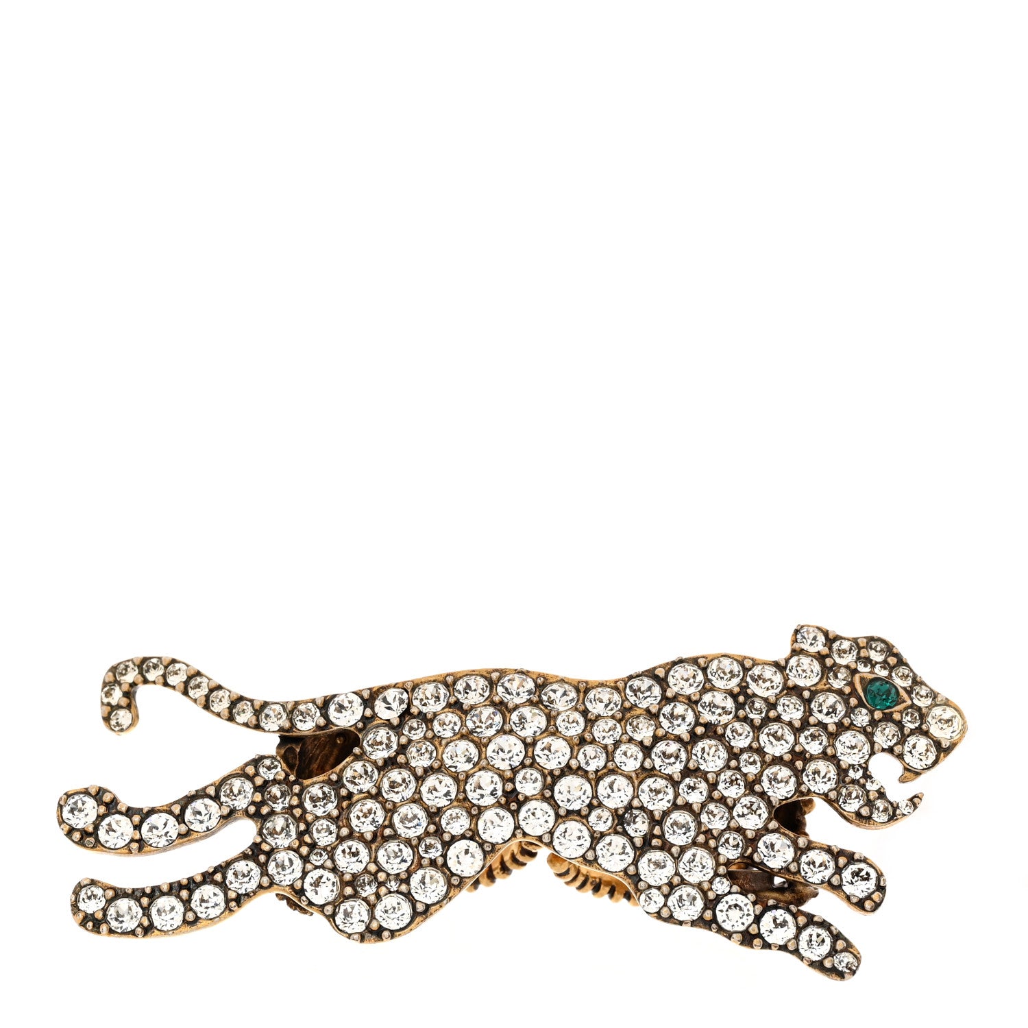 Gucci Crystal Tiger Multi-Finger Ring M Aged Gold Emerald 1 of 6