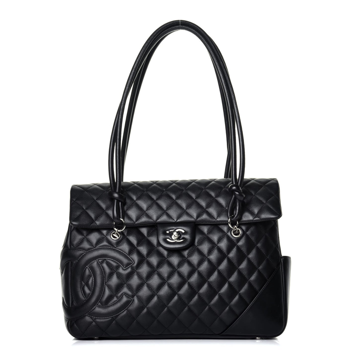 Calfskin Quilted Large Cambon Flap Black