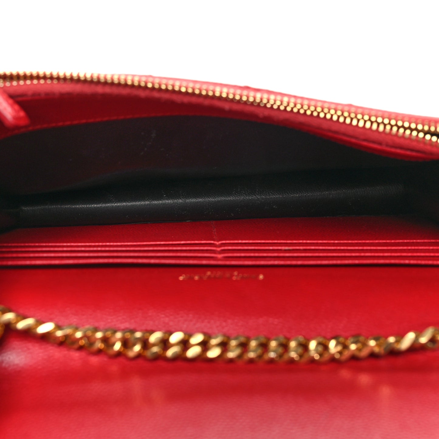 Grain De Poudre Matelasse Chevron Monogram Envelope Chain Wallet New Red