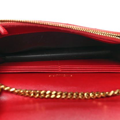 Saint Laurent Grain De Poudre Matelasse Chevron Monogram Envelope Chain Wallet New Red 5 of 18