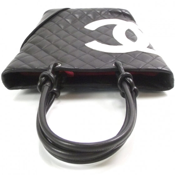 Calfskin Quilted Medium Cambon Tote Black White