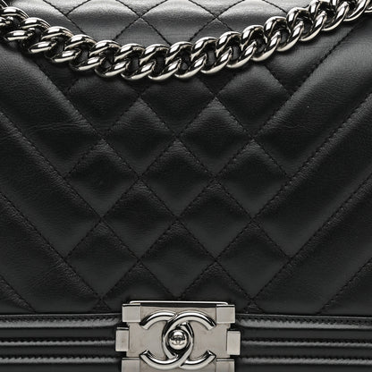 Chanel Calfskin Chevron Quilted Medium Boy Flap Black 6 of 12