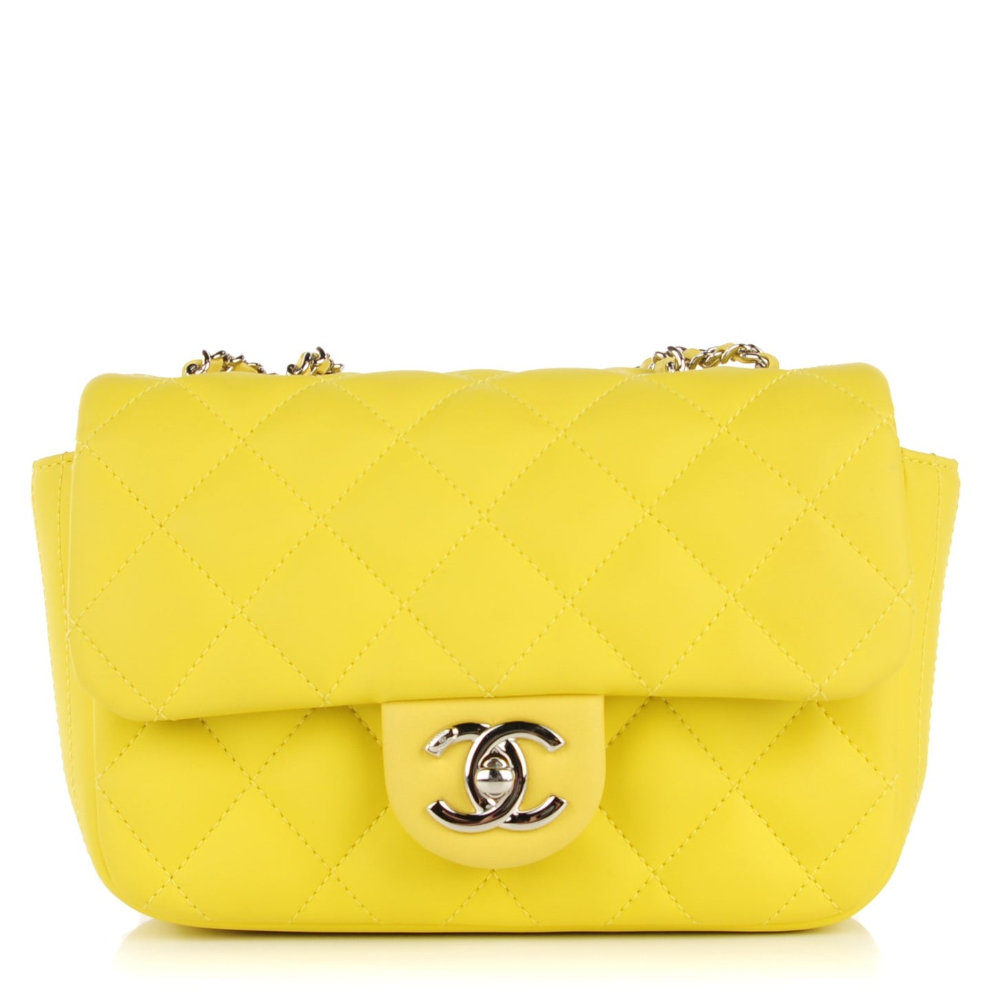 Rubber Quilted Lambskin Mini Coco Rain Flap Yellow