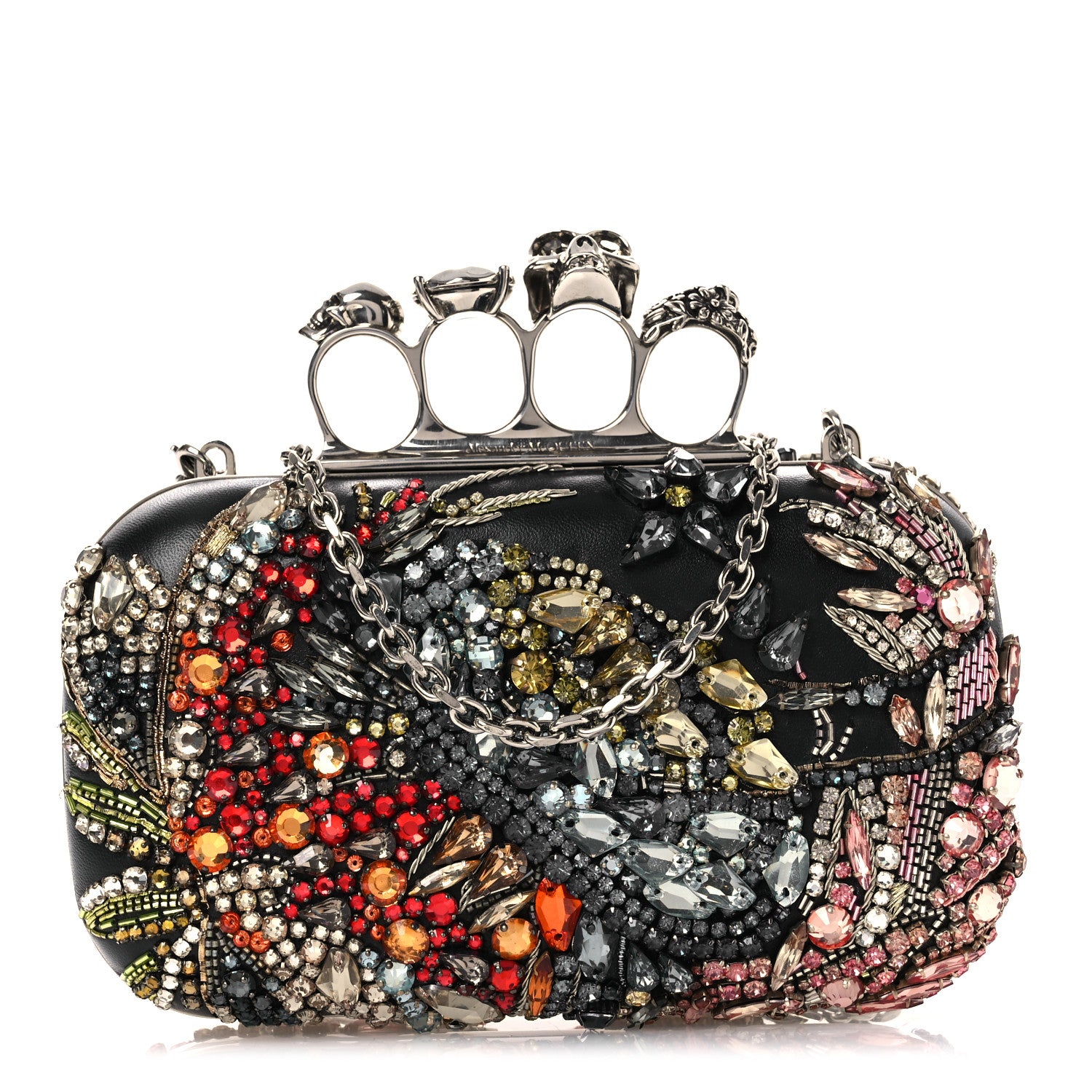 Alexander McQueen Nappa Crystal Embroidered Hieronymus Skull Knuckle Box Clutch Black Multicolor 7 of 10