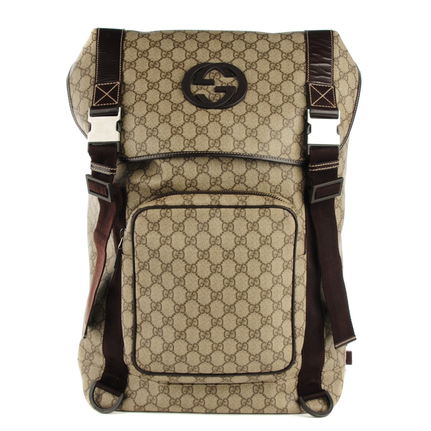 Monogram GG Supreme Large Interlocking G Double Buckle Backpack Brown