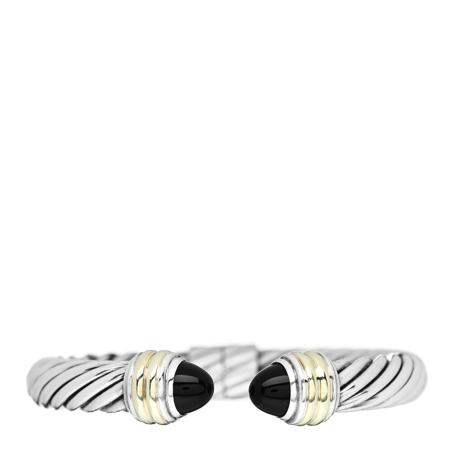 David Yurman Sterling Silver 14K Yellow Gold Black Onyx 10mm Cable Classics Hinged Bracelet 1 of 4