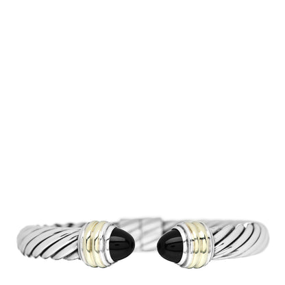 David Yurman Sterling Silver 14K Yellow Gold Black Onyx 10mm Cable Classics Hinged Bracelet 1 of 4
