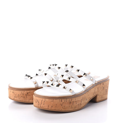 Valentino Garavani Calfskin Cork Rockstud Caged 30/50mm Platform Sandals 37 White 3 of 7