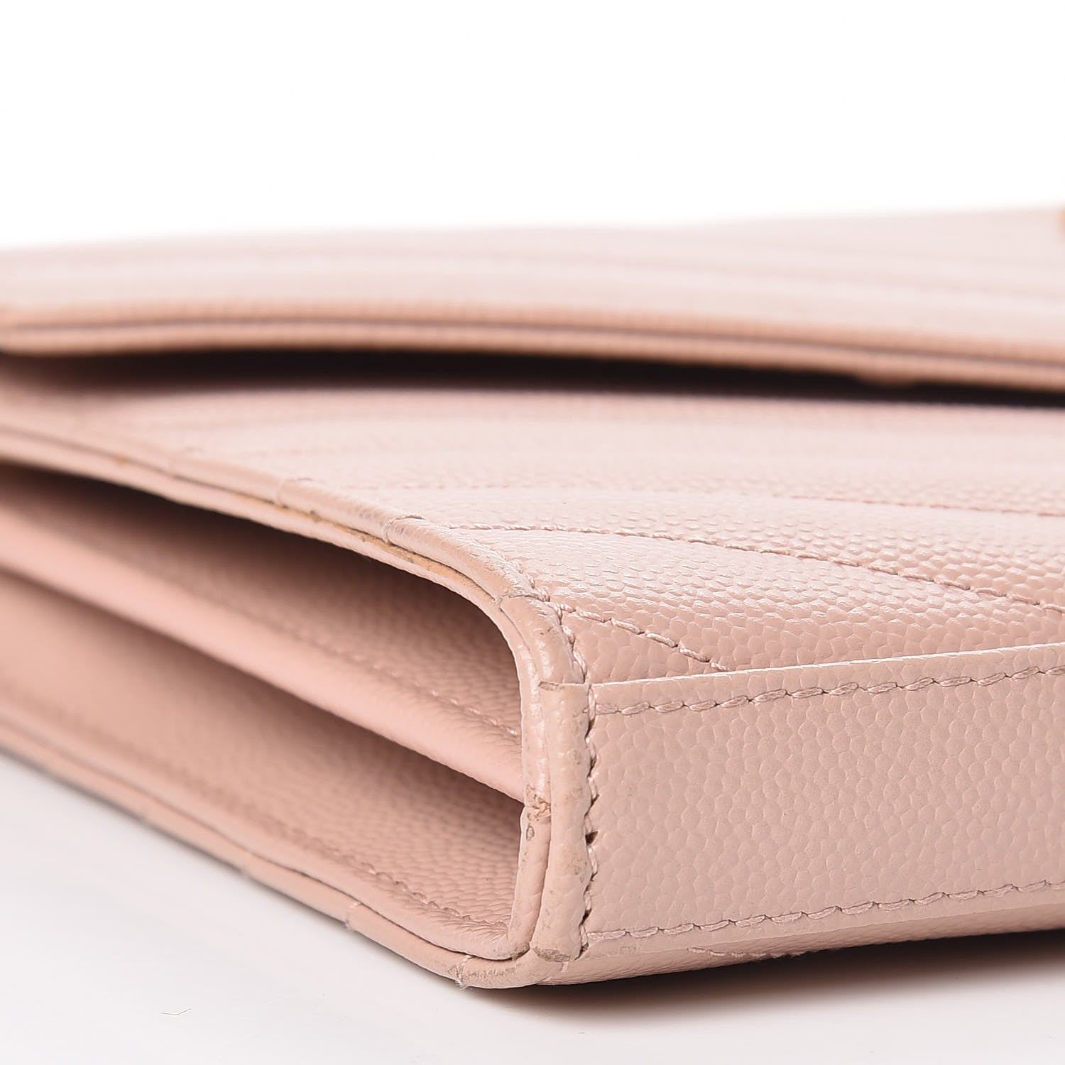 Saint Laurent Grain De Poudre Matelasse Chevron Monogram Chain Wallet Rose Antic 9 of 10