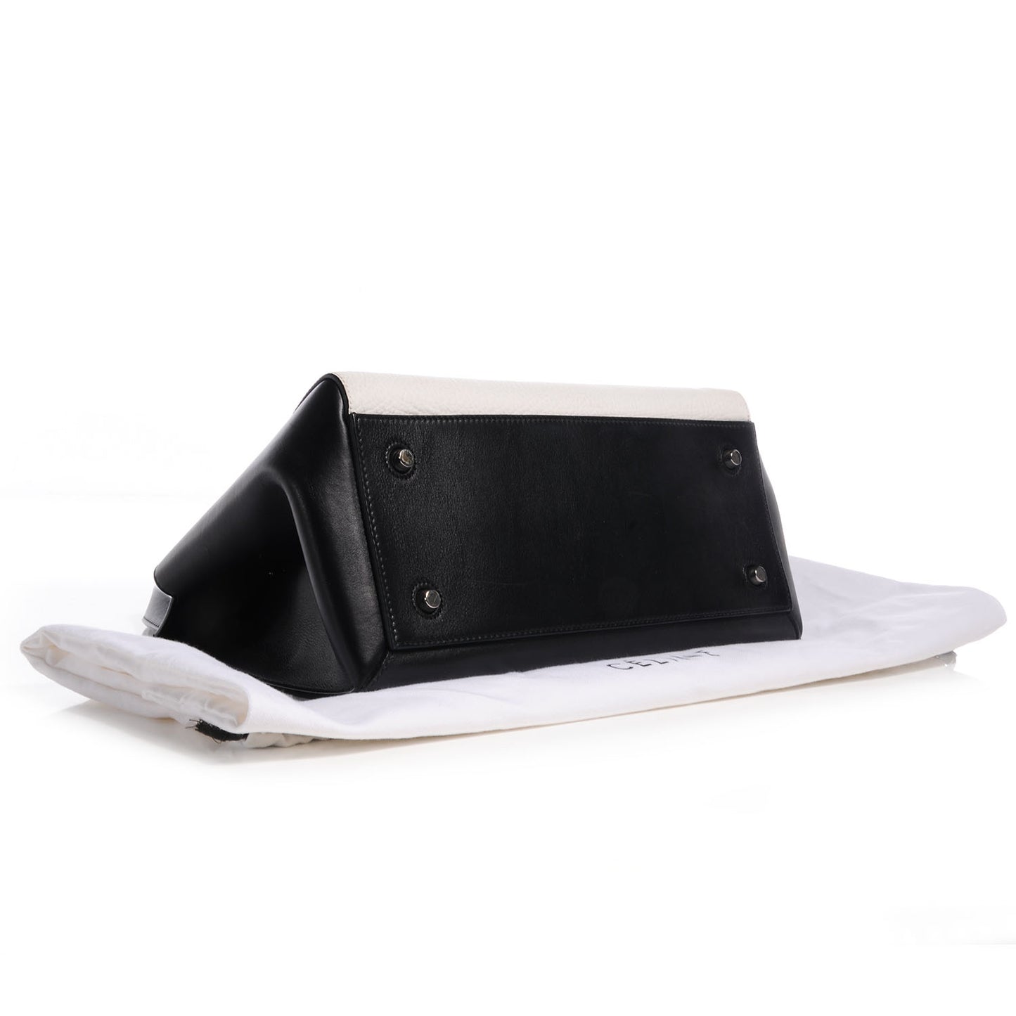 Textured Calfskin Medium Bi-Color Edge Shoulder Bag Black White