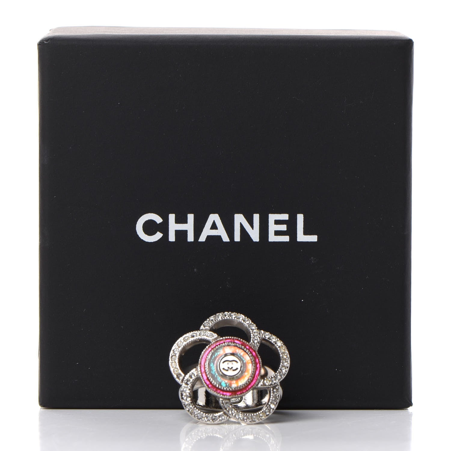 Chanel Crystal Camellia Ring 5.25 Silver 6 of 6
