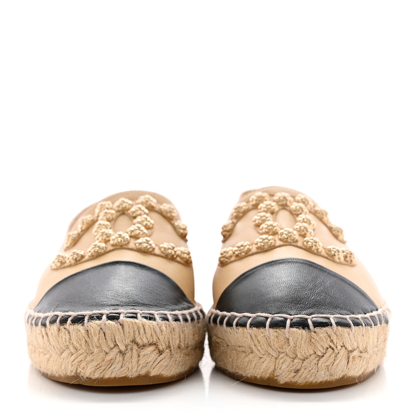 Lambskin CC Camellia Stud Espadrilles 38 Beige Black