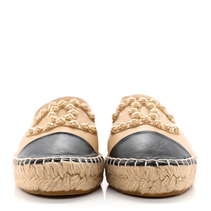 Chanel Lambskin CC Camellia Stud Espadrilles 38 Beige Black 2 of 11
