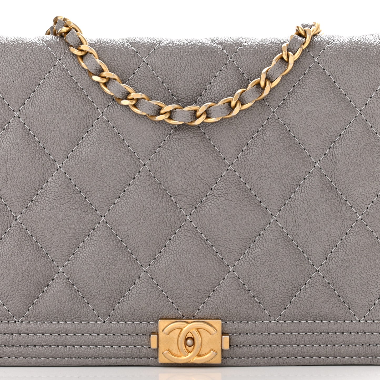 Caviar Quilted Boy Wallet On Chain WOC Grey