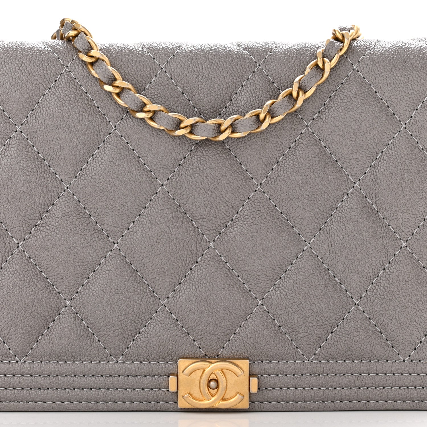Chanel Caviar Quilted Boy Wallet On Chain WOC Grey 8 of 11