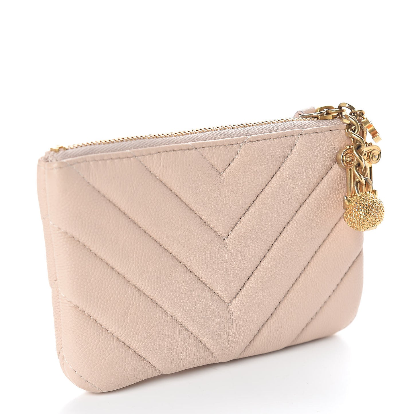 Caviar Chevron Quilted Small Ancient Greek Charms Cosmetic Case Light Pink