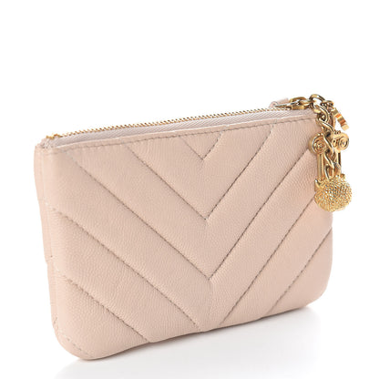 Chanel Caviar Chevron Quilted Small Ancient Greek Charms Cosmetic Case Light Pink 3 of 8