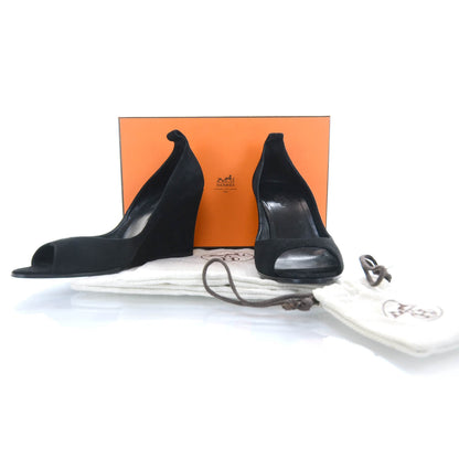 Hermes Veau Doblis Suede Wedges 39 Black 11 of 13