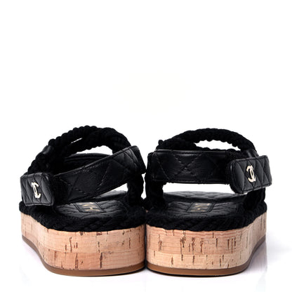 Chanel Cord Lambskin Quilted Logo Sandals 37 Black 4 of 6
