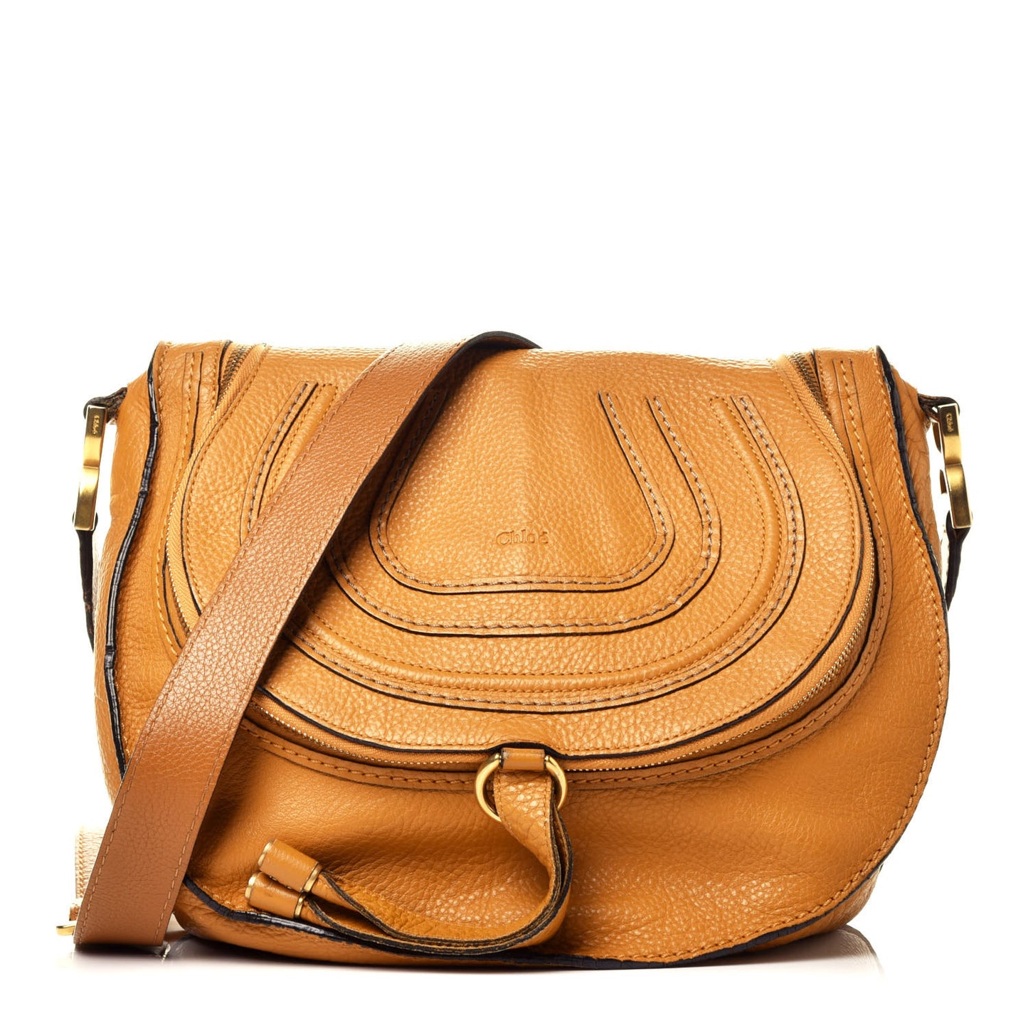 Calfskin Medium Marcie Round Zip Crossbody Brown Sugar