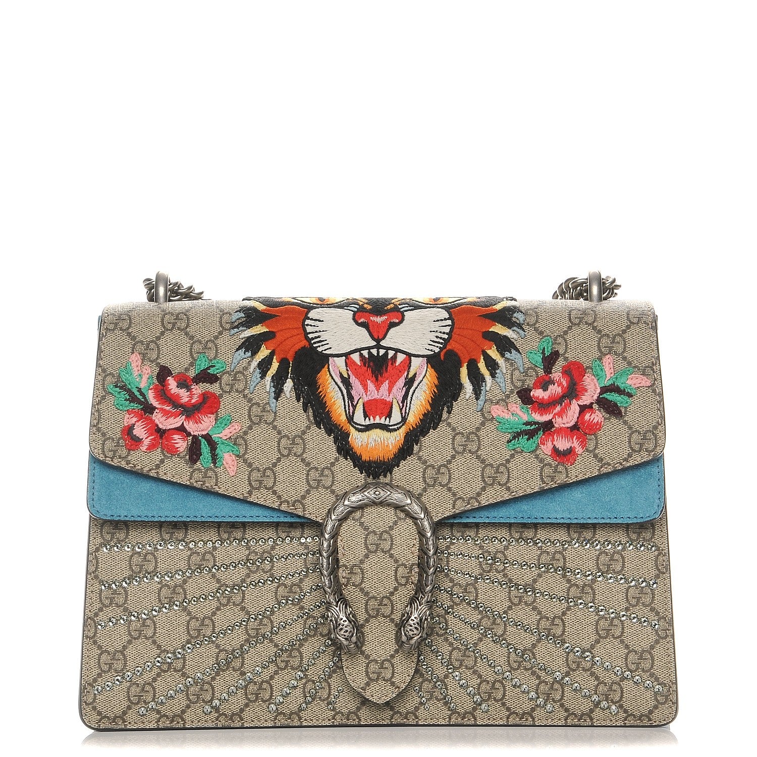 Gucci GG Supreme Monogram Angry Cat Embroidered Medium Dionysus Shoulder Bag Beige Ultramarine 1 of 9