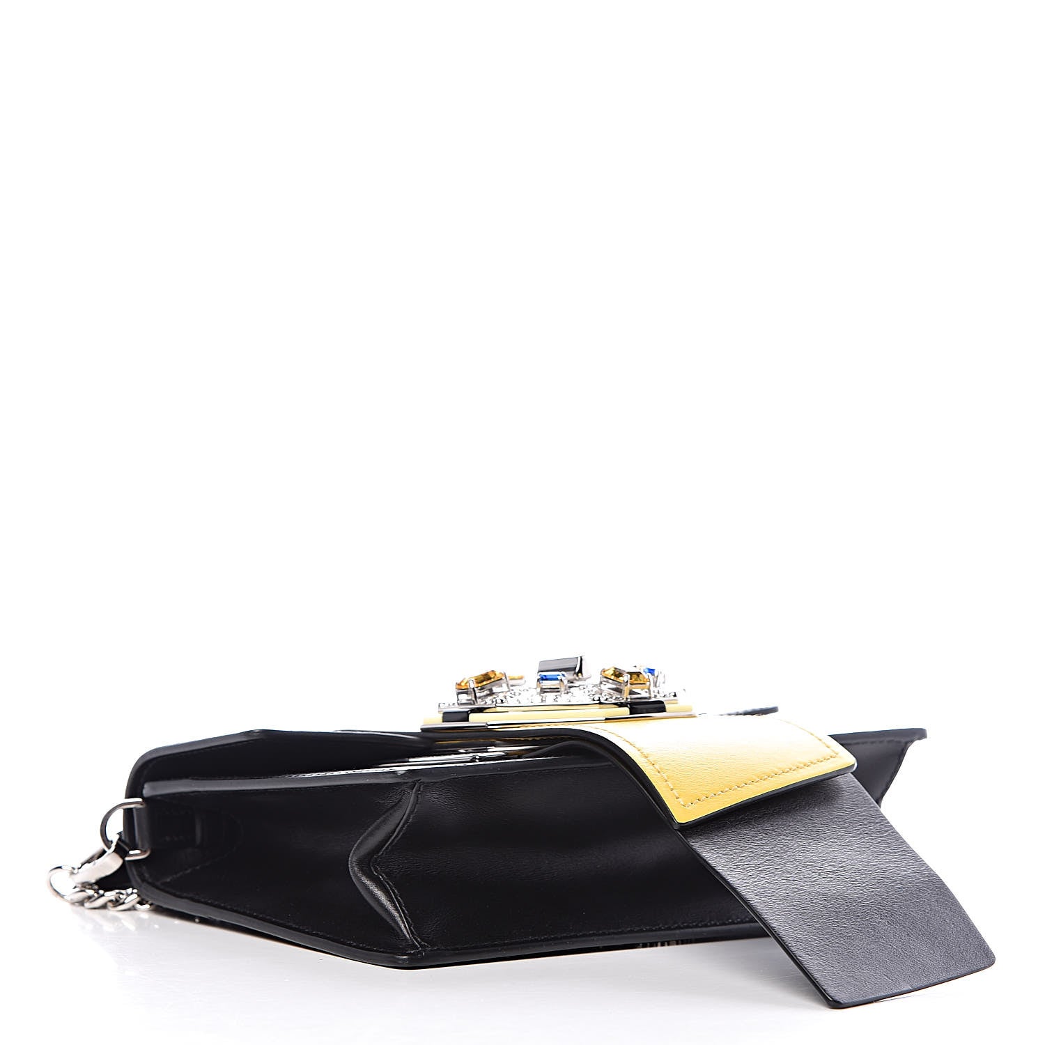 Prada City Calf Crystal Embellished Ribbon Bag Black 4 of 8