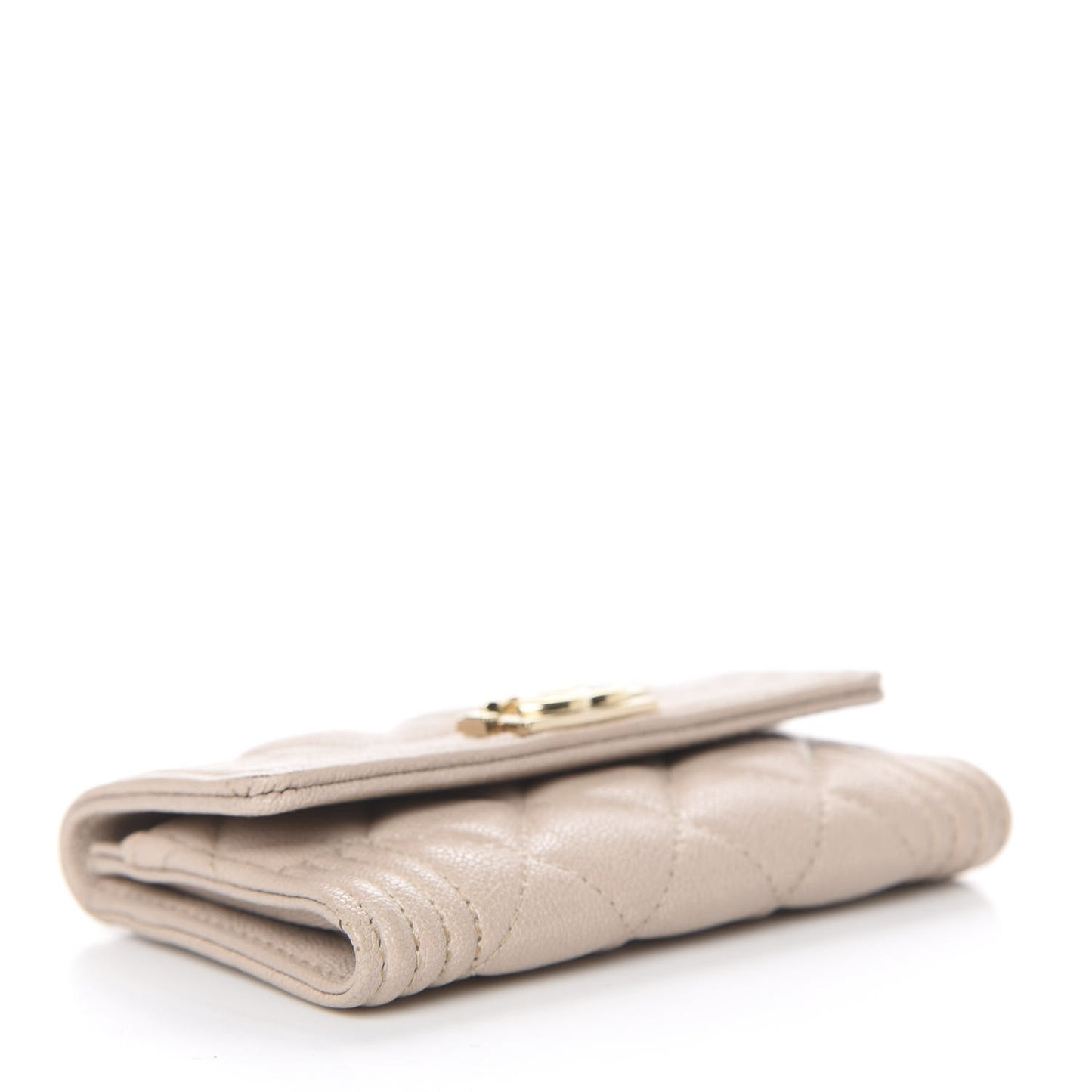 Caviar Quilted Boy Flap Card Holder Wallet Beige