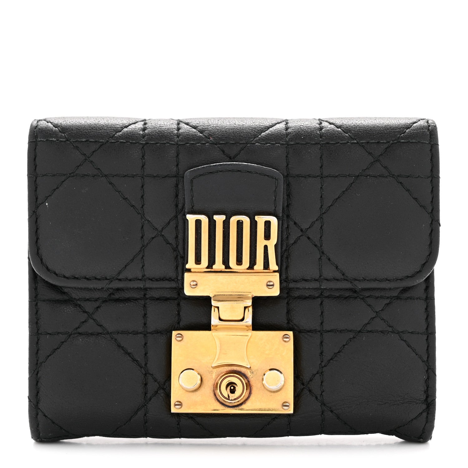 Christian Dior Lambskin Cannage Dioraddict Flap Wallet Black 1 of 9