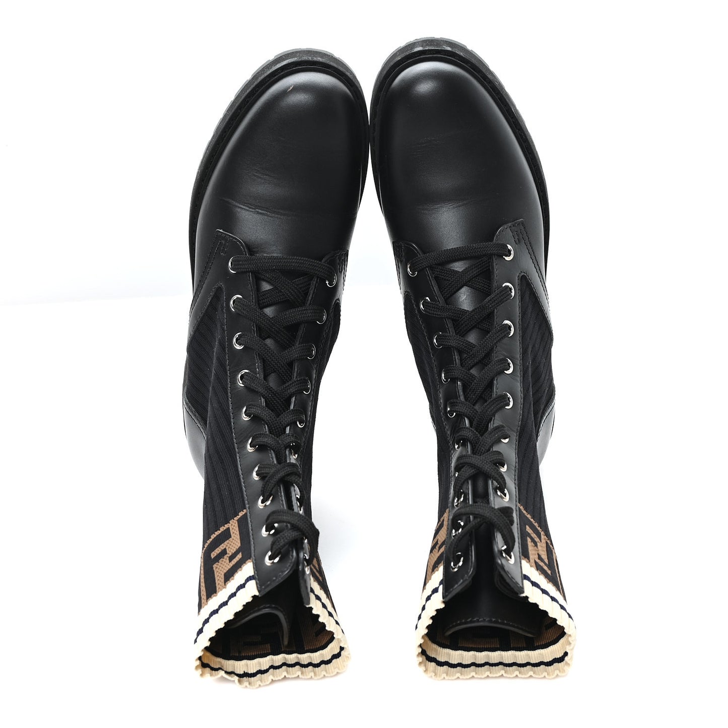 Calfskin Stretch Fabric Rockoko Biker Boots 39.5 Tobacco Black Marino