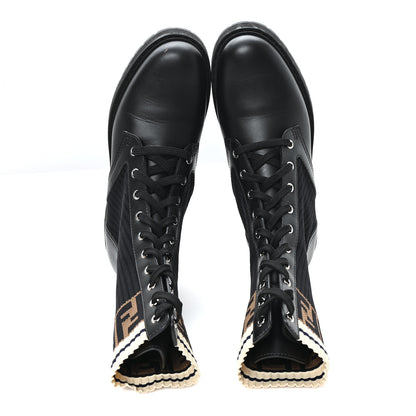 Fendi Calfskin Stretch Fabric Rockoko Biker Boots 39.5 Tobacco Black Marino 2 of 10