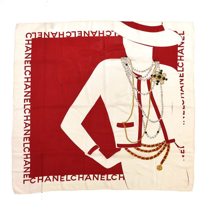 Chanel Silk Coco Scarf Red White 1 of 4