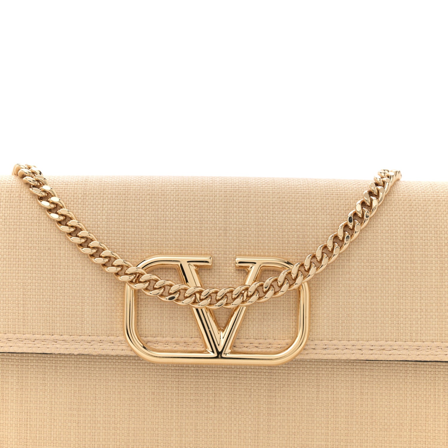 新品未使用★VALENTINO最高級ライン★Vゴールド★リネン★プルオーバー Valentino Garavani Raffia VLogo Wallet on Chain Beige 1725379