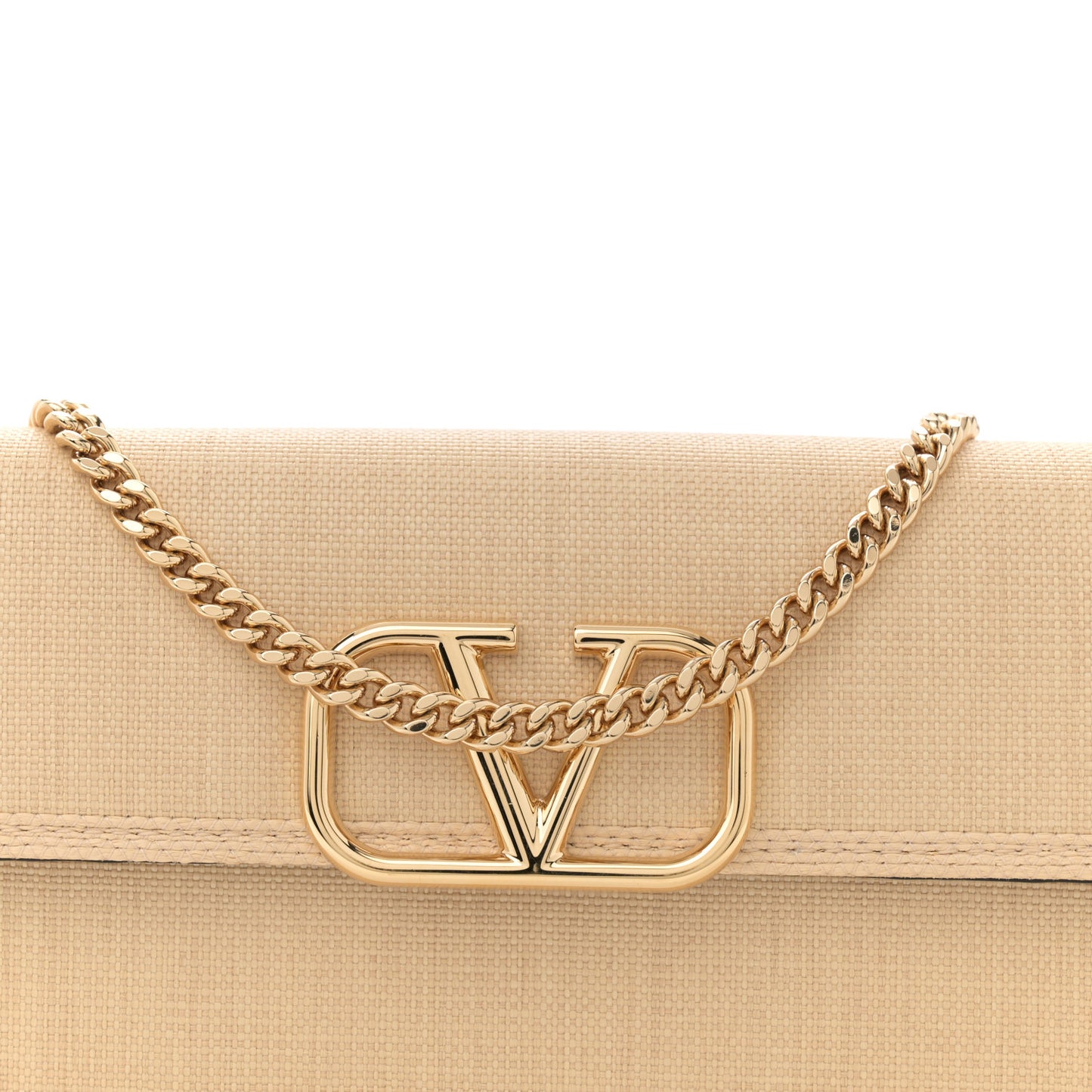 Raffia VLogo Wallet on Chain Beige