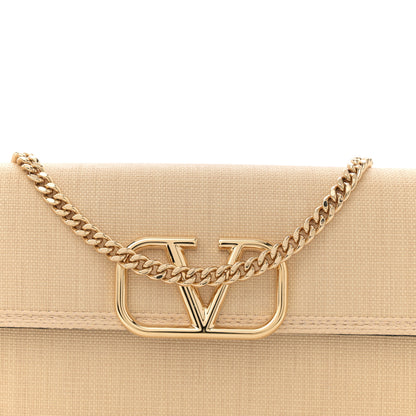 Valentino Garavani Raffia VLogo Wallet on Chain Beige 7 of 11
