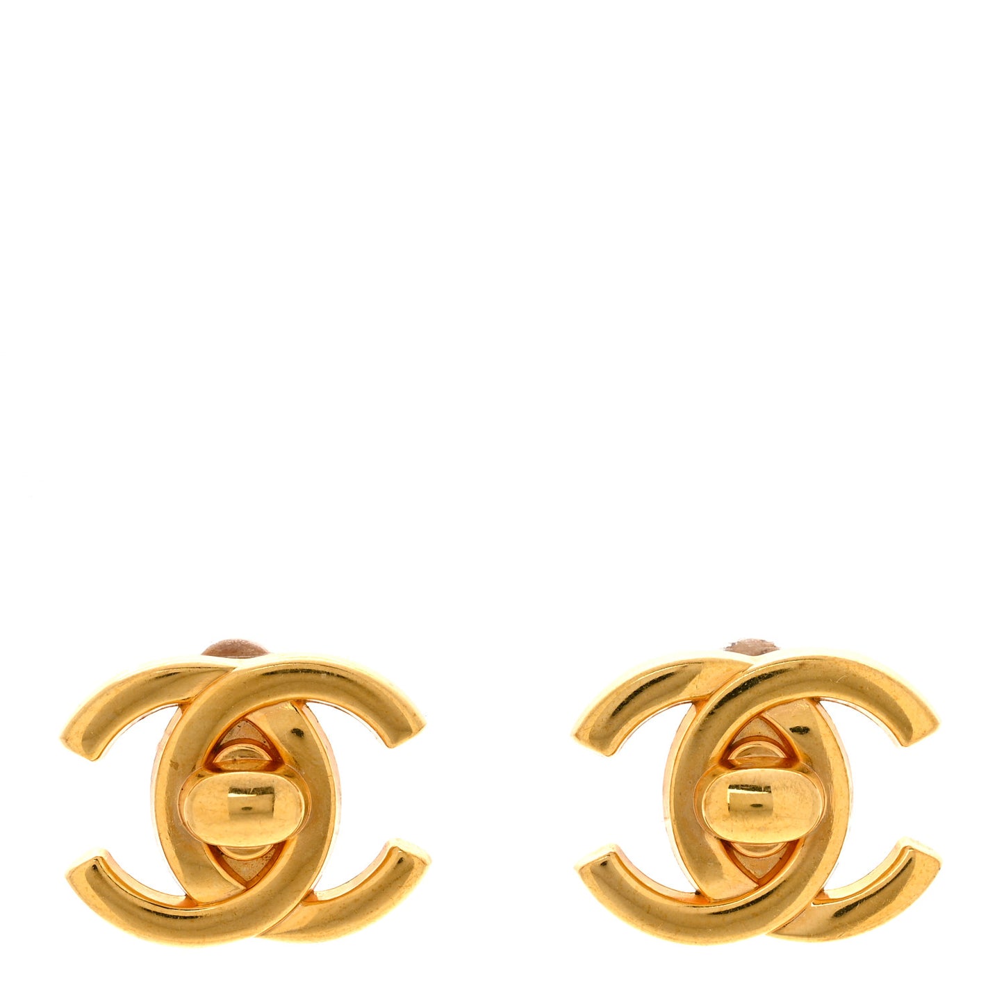 Metal CC Turnlock Clip On Earrings Gold