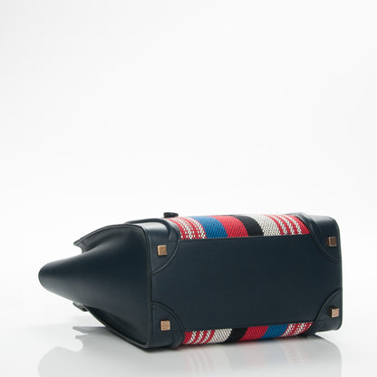 Celine Smooth Calfskin Textile Striped Micro Luggage Navy Blue 4 of 7