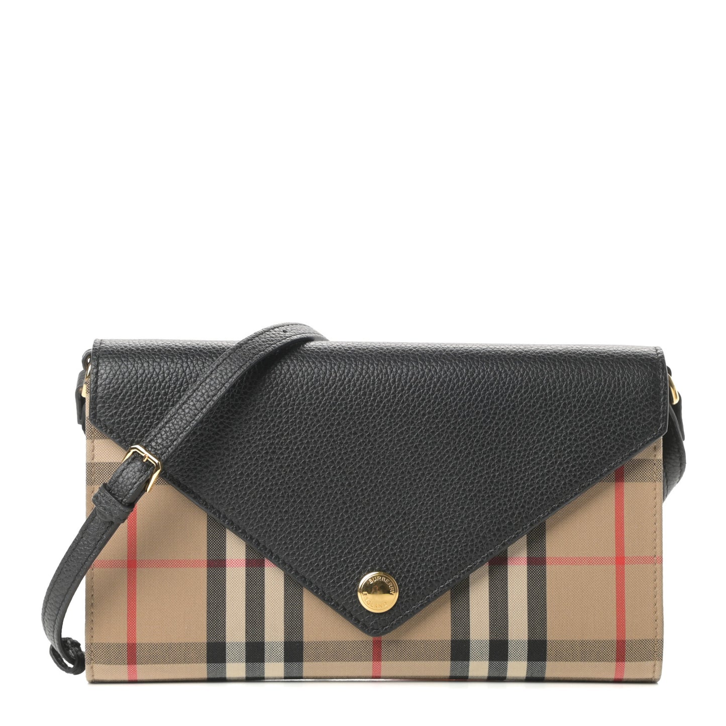 Grainy Calfskin Vintage Check Wallet With Detachable Strap Black