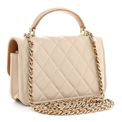 Chanel Lambskin Quilted Flap Phone Holder With Chain Ecru Dark Beige 3 of 12