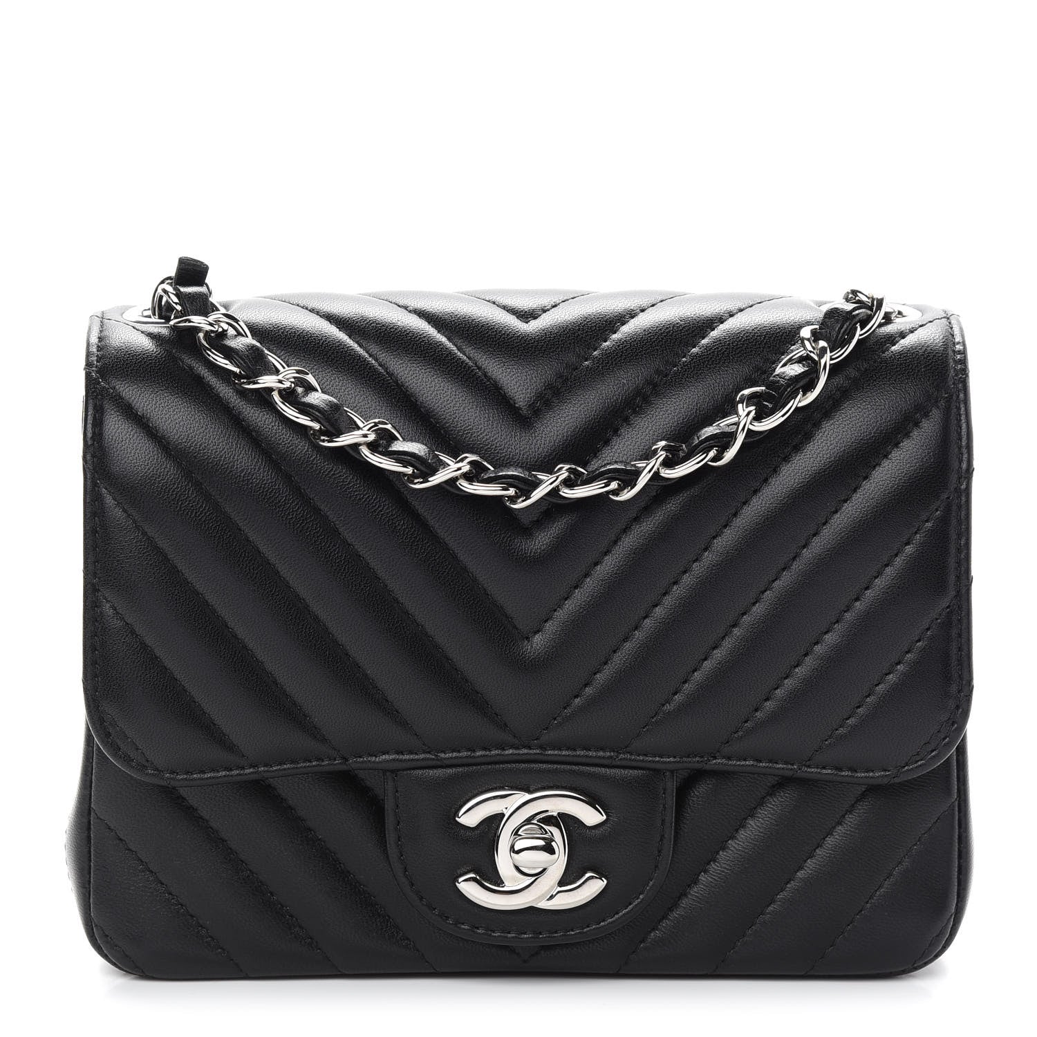 Chanel Lambskin Chevron Quilted Mini Square Flap Black 1 of 9