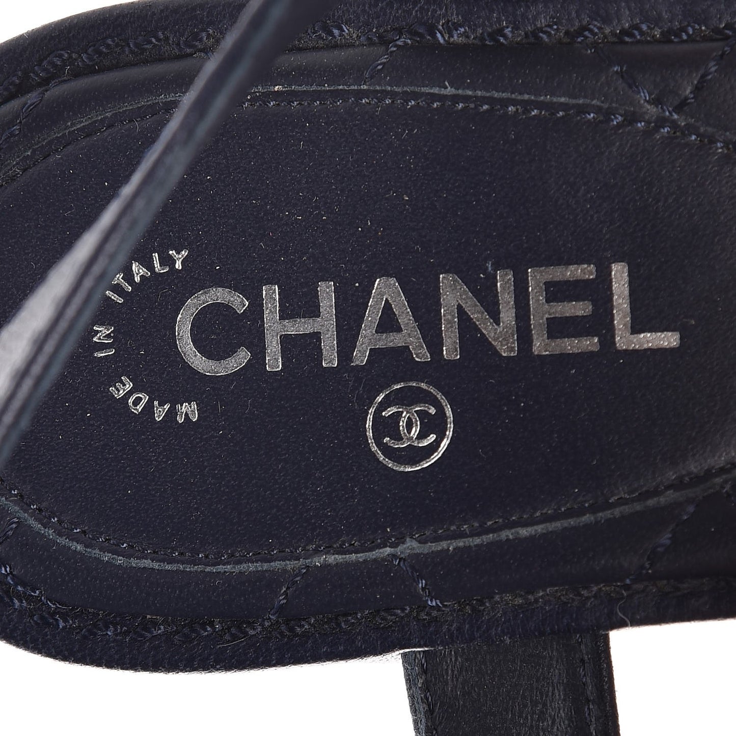 Lambskin CC Chain Thong Sandals 35.5 Navy Blue