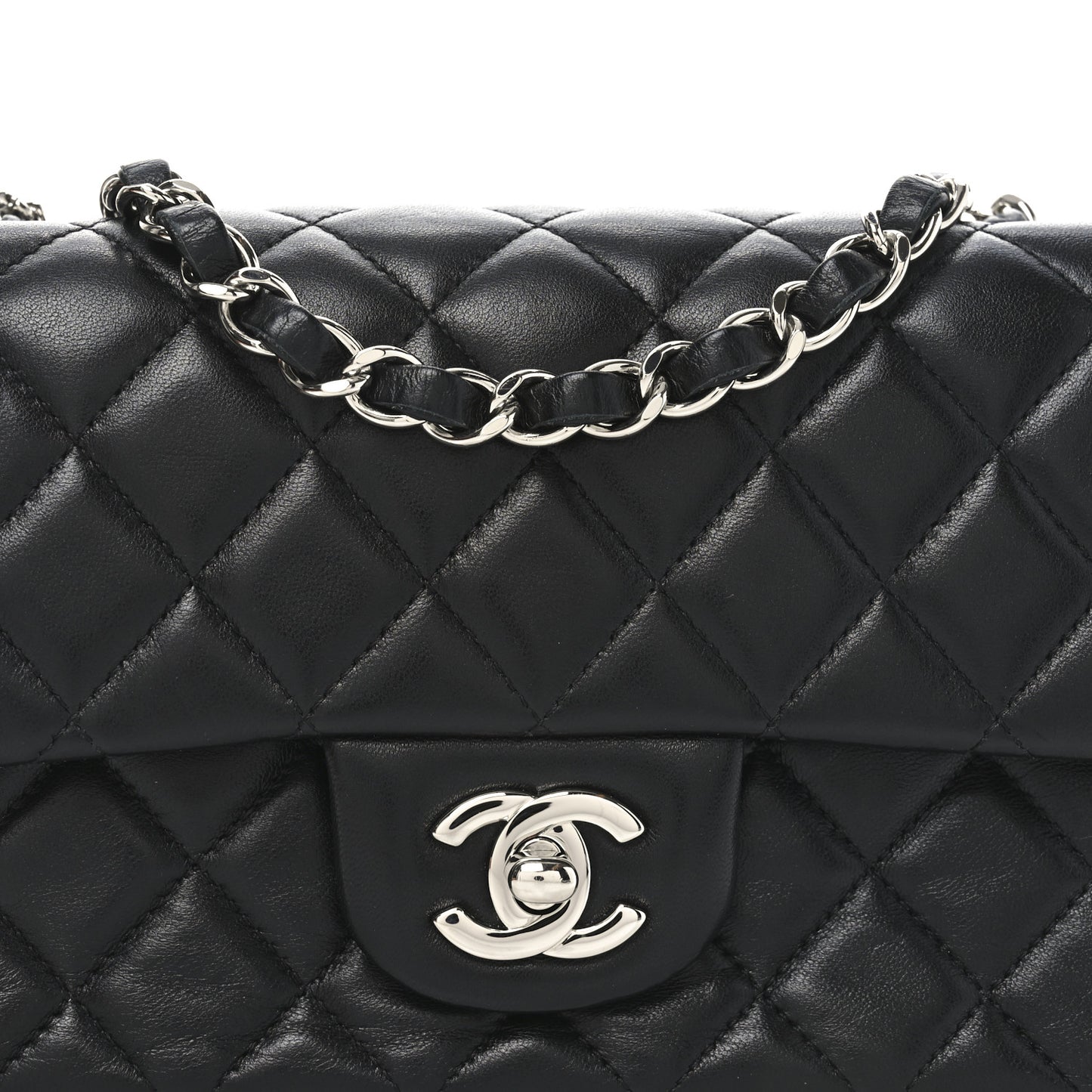 Lambskin Quilted Mini Rectangular Flap Black